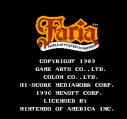 Faria - A World of Mystery & Danger! Title Screen